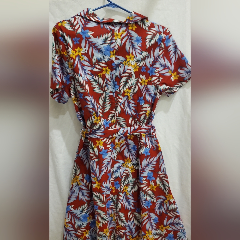 Royal Monk Tropical Shirt Waist Dress L Unique Vintage - Picture 10 of 11